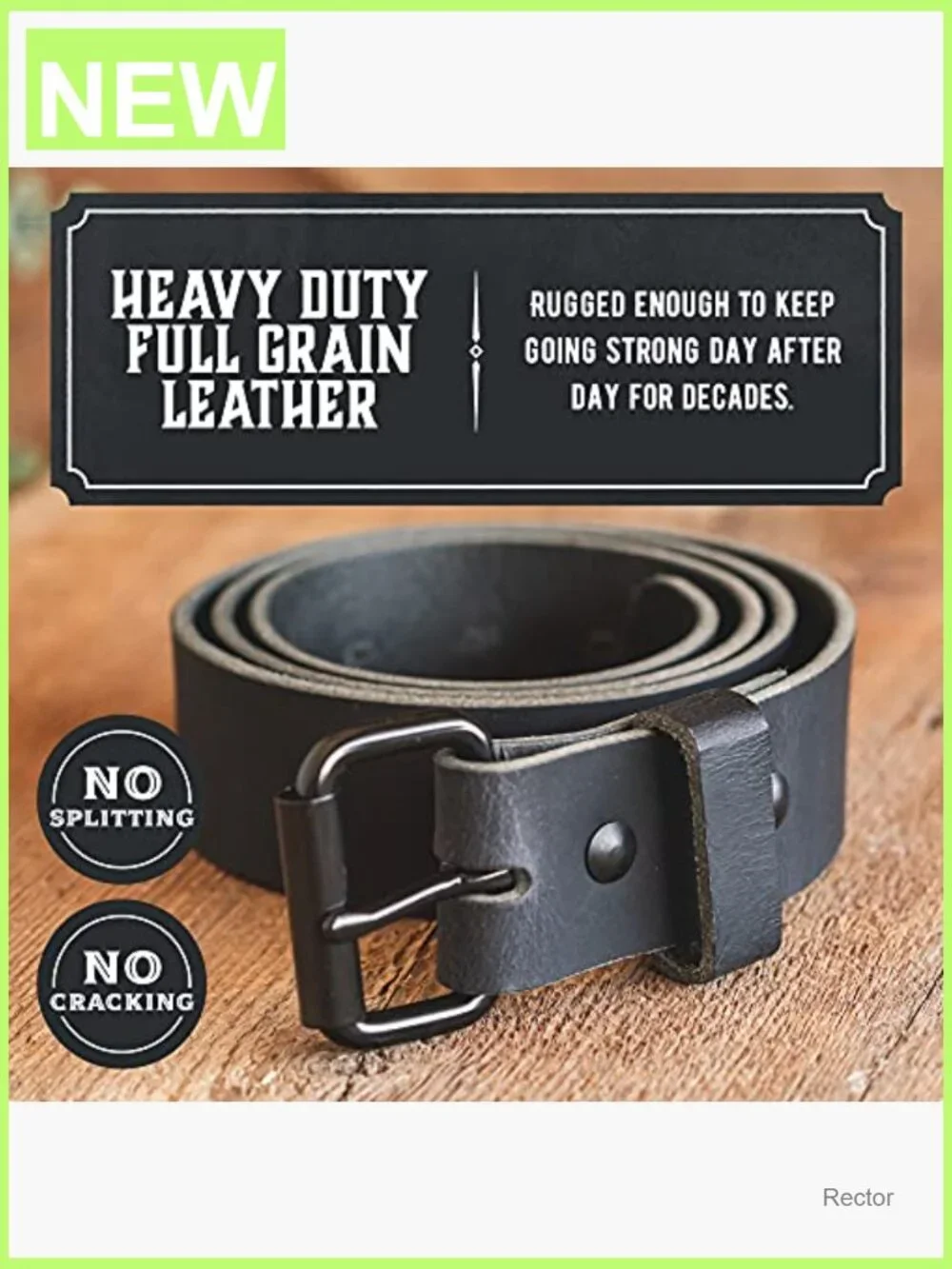 Made in USA Full Grain Leather Men's Belt - Roller Buckle 1.5 inch